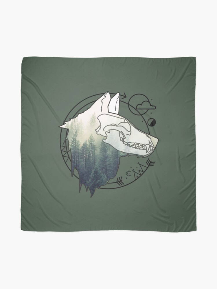 Alternate view of Wolf animal forest totem skull art Scarf