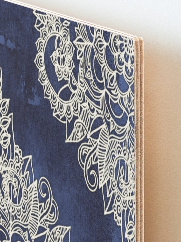 Alternate view of Cream Floral Moroccan Pattern on Deep Indigo Ink Mounted Print