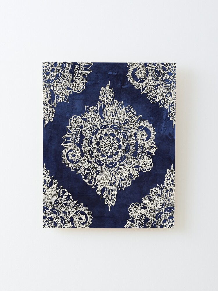 Alternate view of Cream Floral Moroccan Pattern on Deep Indigo Ink Mounted Print