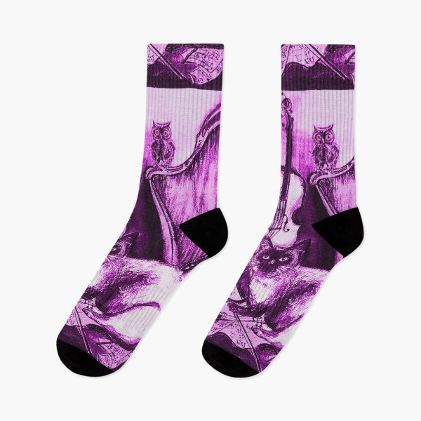 Item preview, MUSICAL CAT AND OWL WITH MUSIC INSTRUMENTS ,Purple Violet and White designed and sold by BulganLumini.