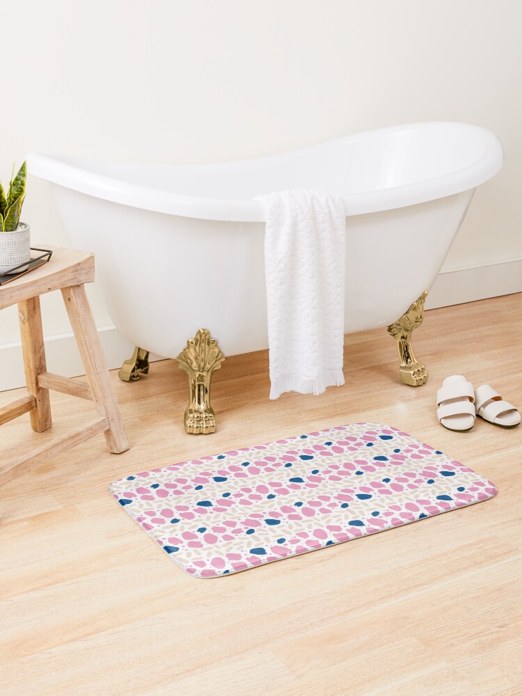 Thumbnail 2 of 6, Bath Mat, Abstract Lines and Dots in Peach designed and sold by tinytenacious.