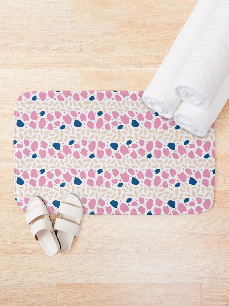 Thumbnail 1 of 6, Bath Mat, Abstract Lines and Dots in Peach designed and sold by tinytenacious.