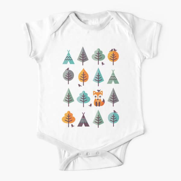 Fox in the Forest - on Gray Short Sleeve Baby One-Piece