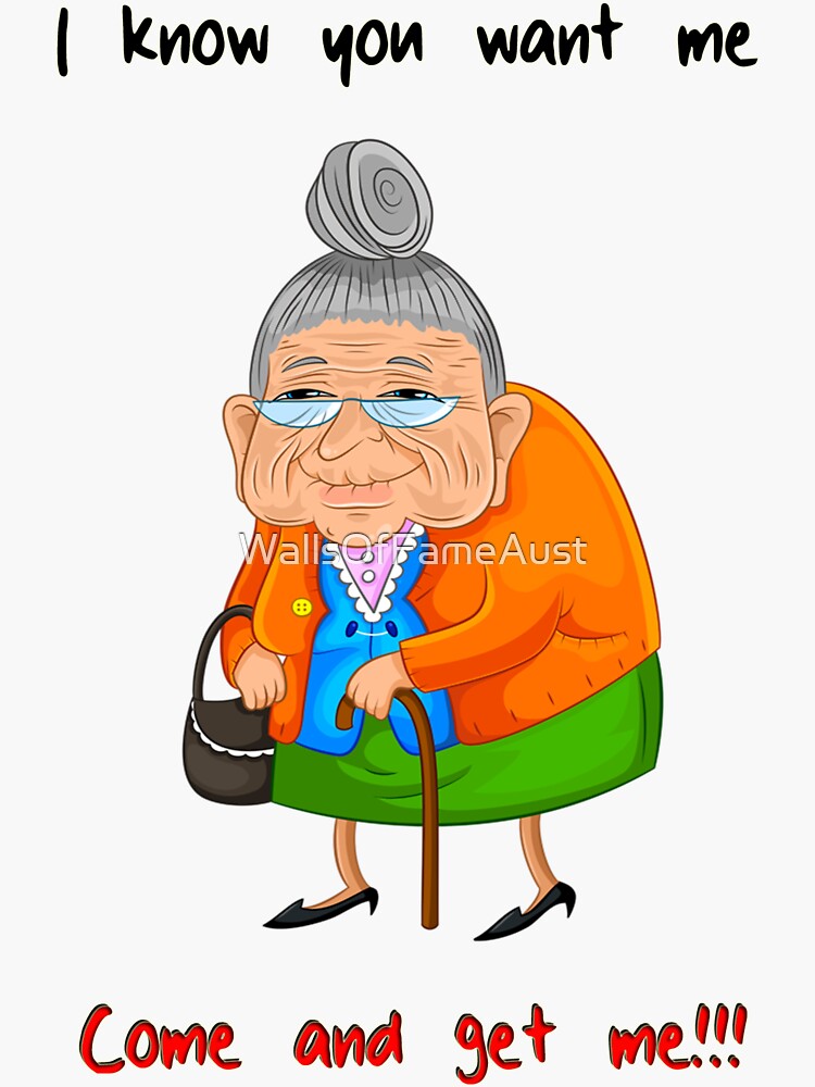 Old Woman Cartoon Novelty Sexy Grandma From Wallsoffame Sticker For