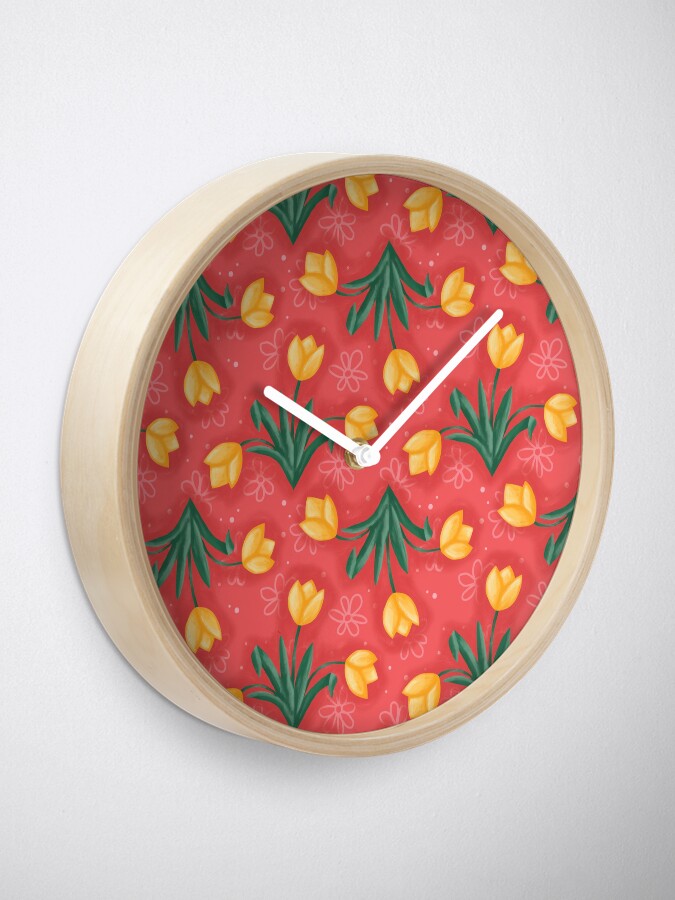 Thumbnail 1 of 4, Clock, Dutch Tulips in Red designed and sold by tinytenacious.