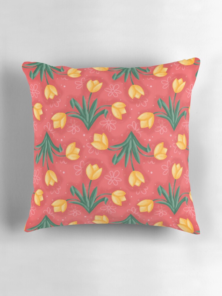 Thumbnail 3 of 4, Pillow, Dutch Tulips in Red designed and sold by tinytenacious.