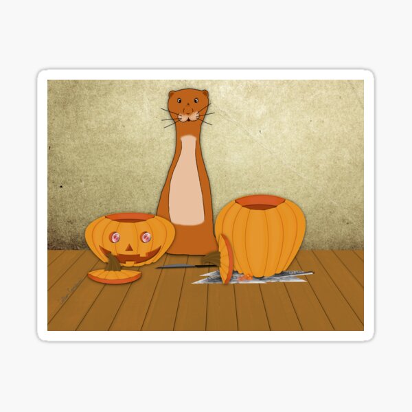 Oliver The Otter Carves a Pumpkin Glossy Sticker