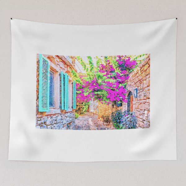 Item preview, Blue shutters and Bougainvillaea in Alacati, Turkey designed and sold by Kevin Hellon.