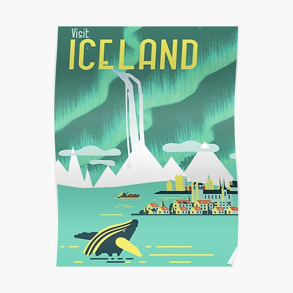 VINTAGE ICELAND TRAVEL Poster, Visit Iceland Travel Art Poster or Canvas Print, Vintage Travel Posters Poster