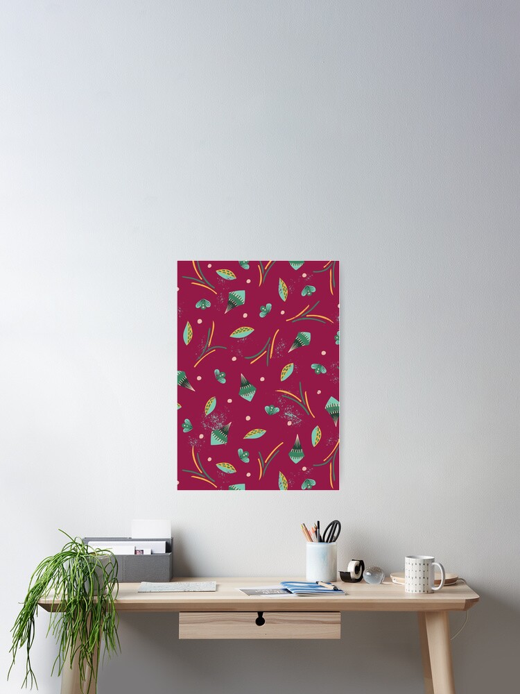 Thumbnail 2 of 3, Poster, Vibrant Folk Art Floral Pattern - Red designed and sold by tinytenacious.