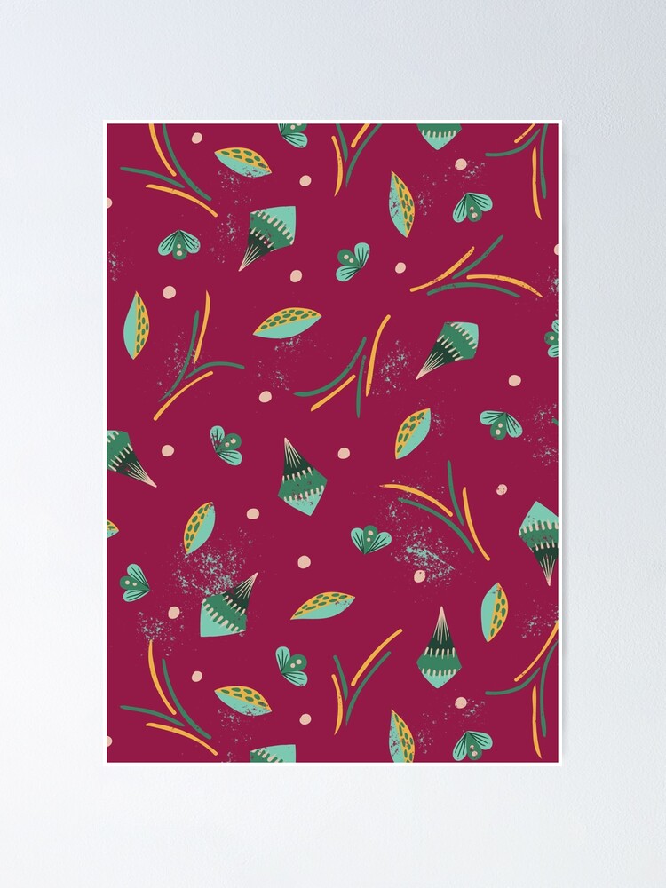 Thumbnail 1 of 3, Poster, Vibrant Folk Art Floral Pattern - Red designed and sold by tinytenacious.