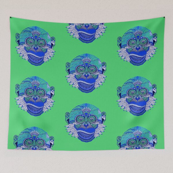 Item preview, MONKEY COLLECTION BLUE GREEN INDIE FEATHER designed and sold by Bebichic.