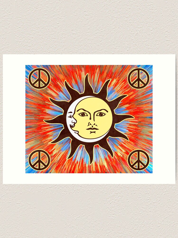 Psychedelic Sun Moon Peace Sign Bohemian Hippie Festival Art Print By Imagemonkey Redbubble