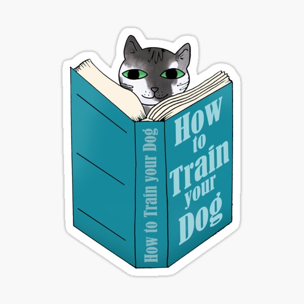 Funny Cute Cat Reading 'How to Train Your Dog' Book Sticker