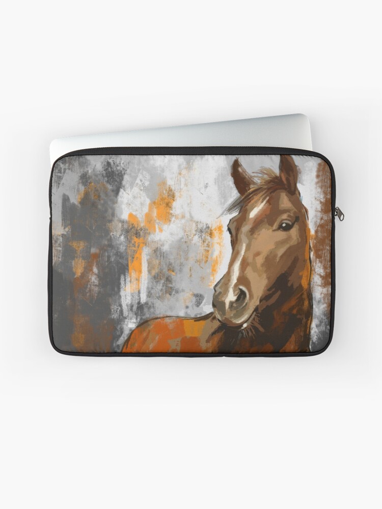 Aperçu 1 sur 2. Housse d'ordinateur avec l'œuvre Cheval rustique avec orange créée et vendue par jolart.