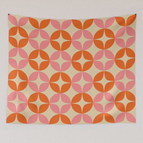 Item preview, Mid Century Modern Motif Retro Geometric Pattern in Pink and Orange designed and sold by JuneJournal.