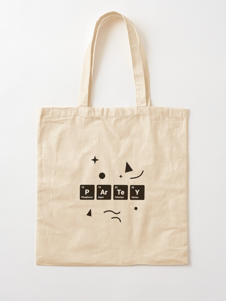 Alternate view of Party! Periodic Table Elements Phosphorus Argon Tellurium Yttrium (Inverted) Tote Bag