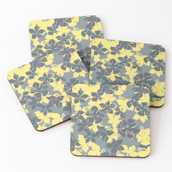 Item preview, Hanalei Hawaiian Floral Camo Aloha Shirt Print - Gray and Yellow designed and sold by DriveIndustries.