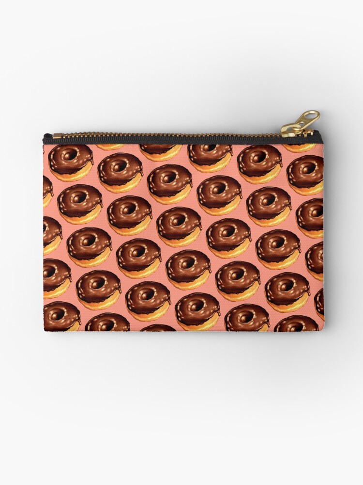 Thumbnail 1 of 4, Zipper Pouch, Chocolate Donut Pattern - Pink designed and sold by KellyGilleran.