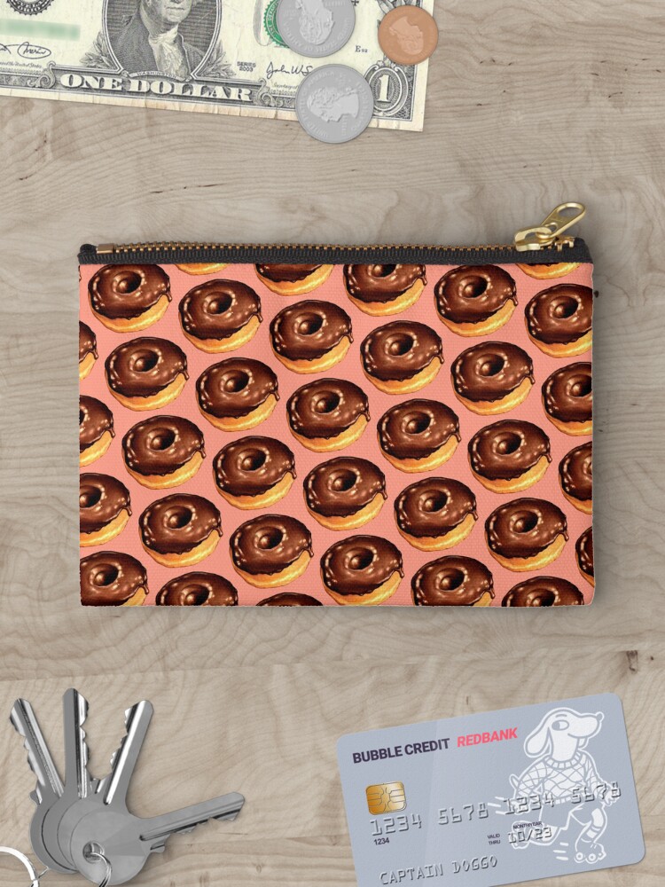 Thumbnail 3 of 4, Zipper Pouch, Chocolate Donut Pattern - Pink designed and sold by KellyGilleran.