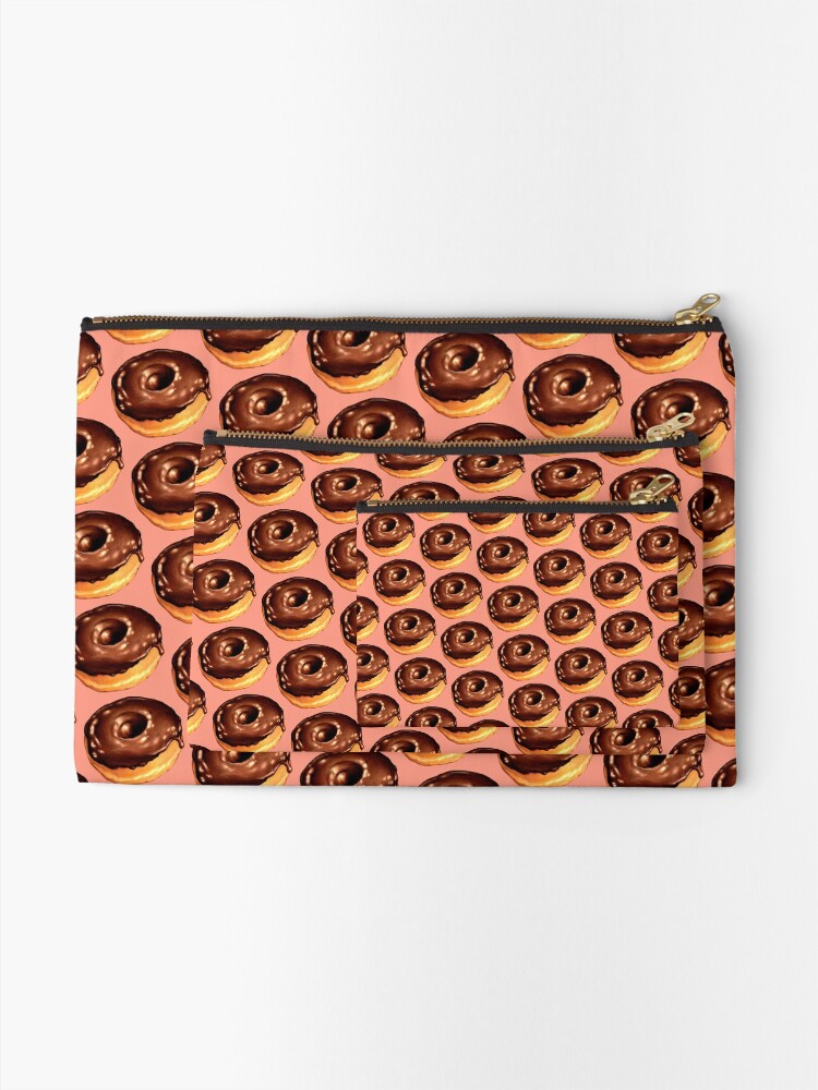 Thumbnail 2 of 4, Zipper Pouch, Chocolate Donut Pattern - Pink designed and sold by KellyGilleran.