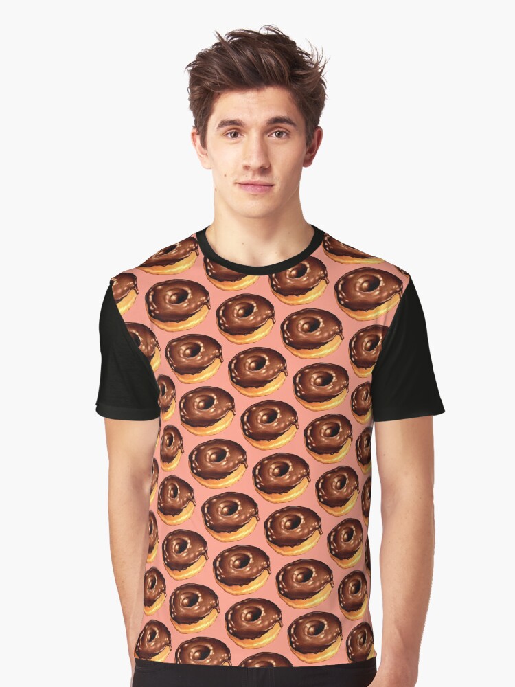 Thumbnail 1 of 5, Graphic T-Shirt, Chocolate Donut Pattern - Pink designed and sold by KellyGilleran.