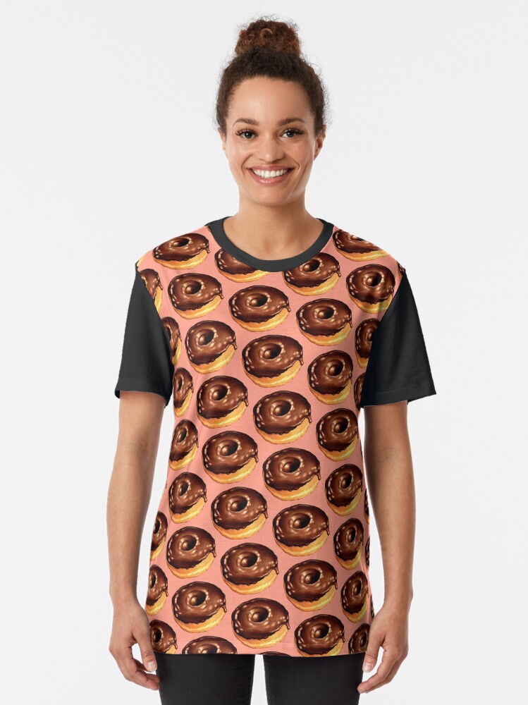 Thumbnail 2 of 5, Graphic T-Shirt, Chocolate Donut Pattern - Pink designed and sold by KellyGilleran.