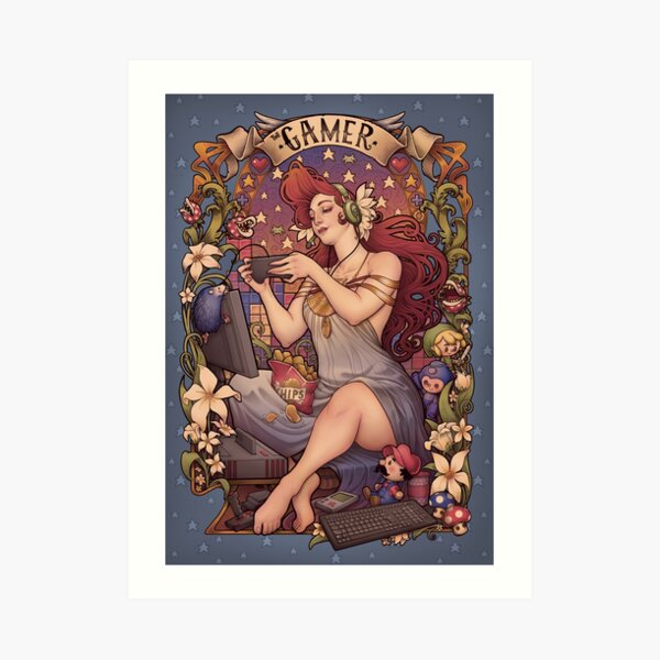 Gamer girl Nouveau Art Print