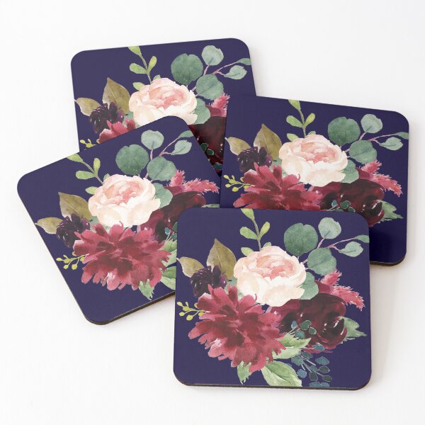 Item preview, Navy, Burgundy and Blush Floral Art with Eucalyptus designed and sold by invitingleelee.