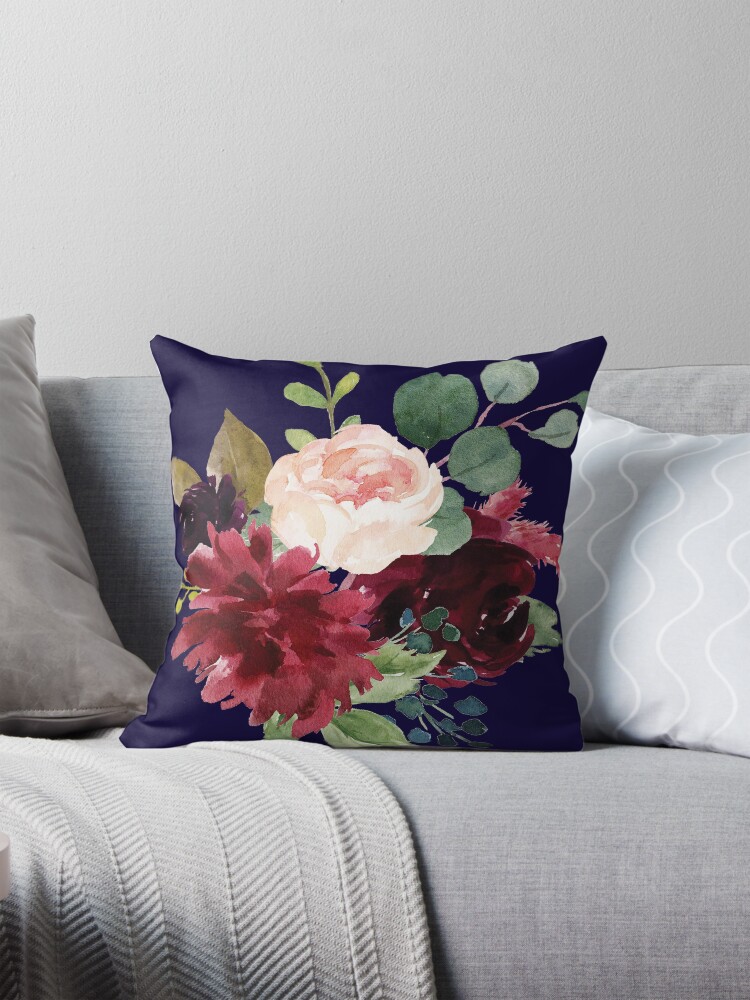 Navy, Burgundy and Blush Floral Art with Eucalyptus