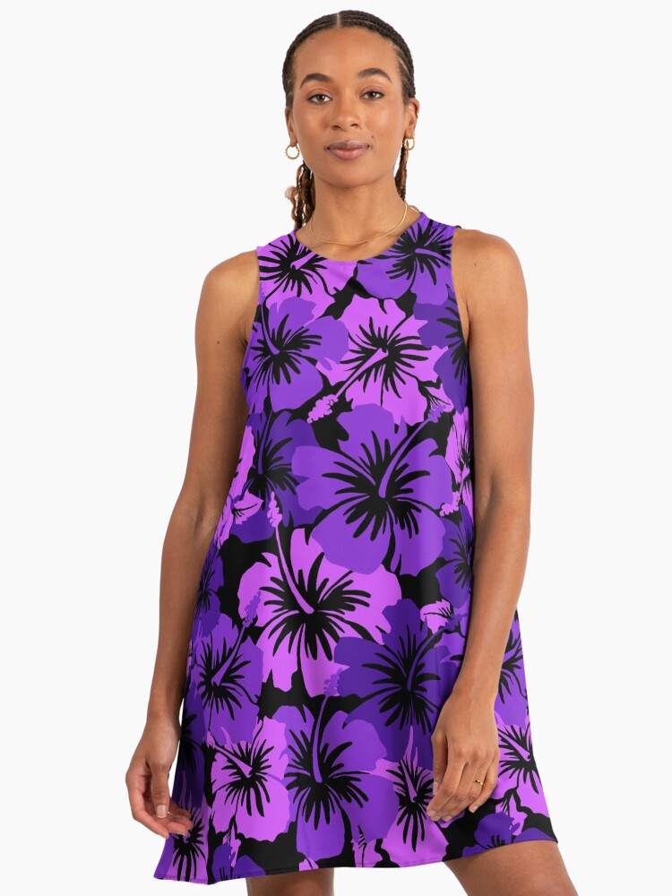 Epic Hibiscus Hawaiian Floral Aloha Shirt Print - Purple Aloha A-Line Dress Epic Hibiscus Hawaiian Floral Aloha Shirt Print - Purple Aloha A-Line Dress