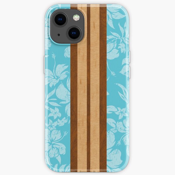 Sunset Beach Hawaiian Faux Koa Wood Surfboard - Aqua iPhone Soft Case