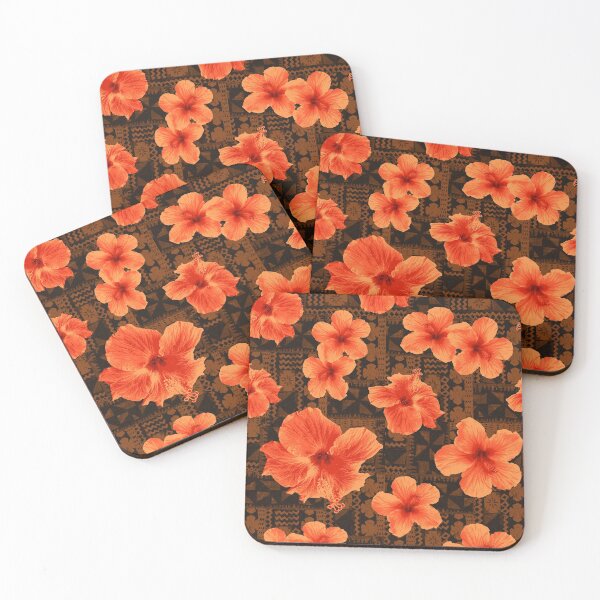 Item preview, Kalalau Tapa Hawaiian Hibiscus Vintage Aloha Print - Orange & Brown designed and sold by DriveIndustries.