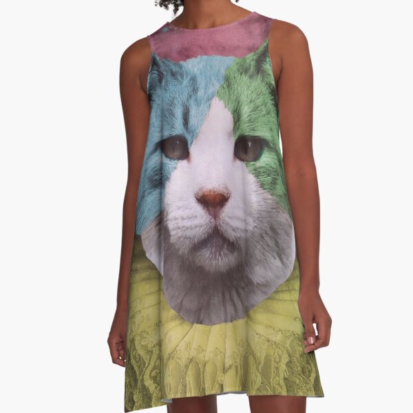 Harlequin Kitty as the Fool Card A-Line Dress