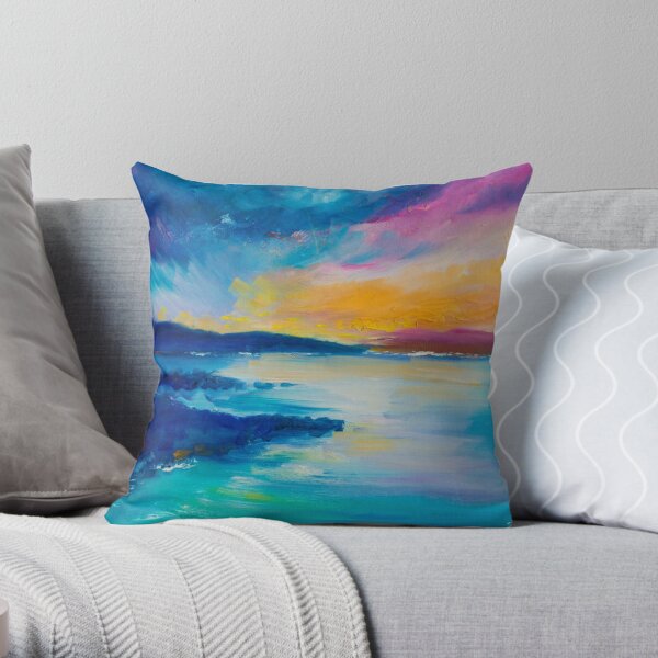 Vibrant Blue Sunset Throw Pillow