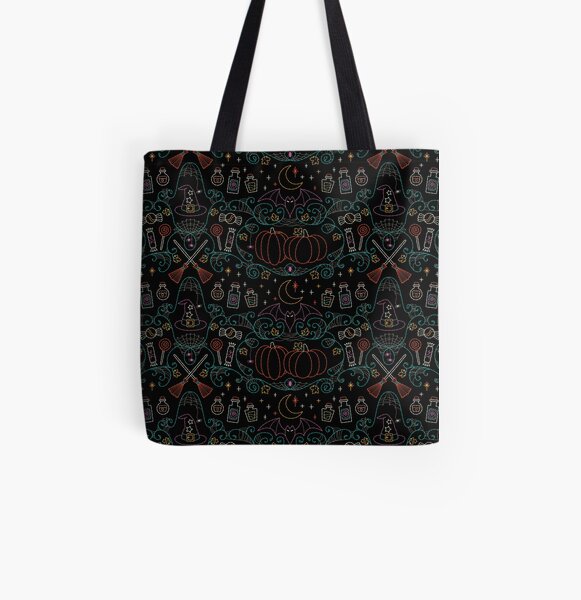 Folk Halloween Embroidery Witchy Webs All Over Print Tote Bag