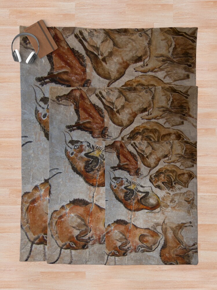Alternate view of Paleolithic cave painting of bisons (replica) from the Altamira cave, Cantabria, Spain, painted c. 20,000 years ago Throw Blanket