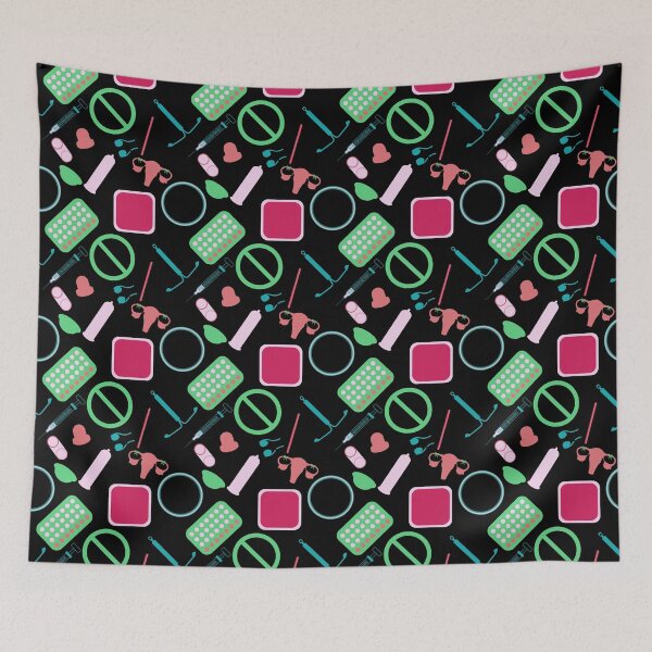 Item preview, Contraception Pattern (Black Version) designed and sold by midwifesmarket.