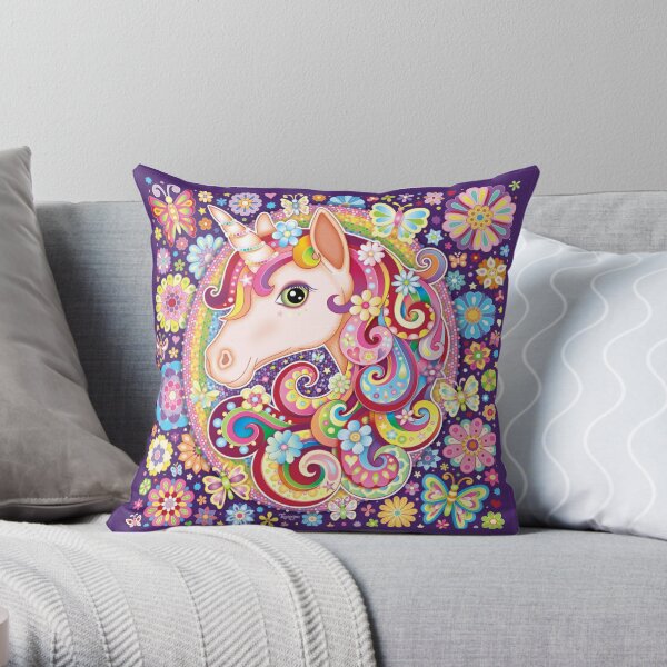 Unicorn Rainbow Art - Colorful Unicorn Art by Thaneeya McArdle Throw Pillow