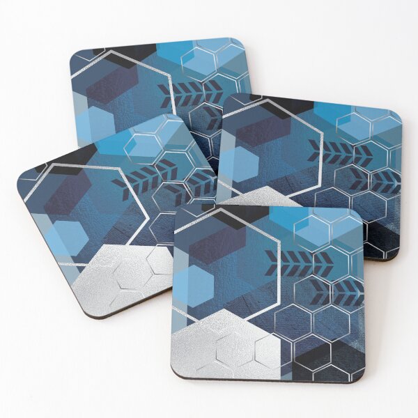 Blue Hexagonal Geometric Coasters (Set of 4)