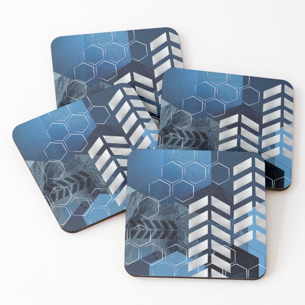 Blue Hexagonal Geometric Coasters (Set of 4)