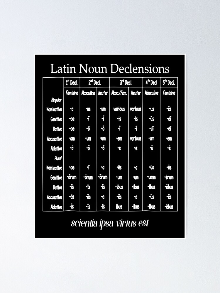 "Latin Noun Declension Chart For Classical Education" Poster by