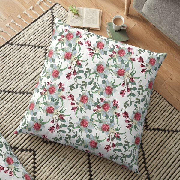 Gentle Summer Wildflower Pattern - Green and Pink Colour Palette Floor Pillow