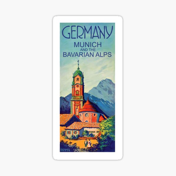 Germany, Munich and the Bavarian Alps, vintage travel poster Sticker