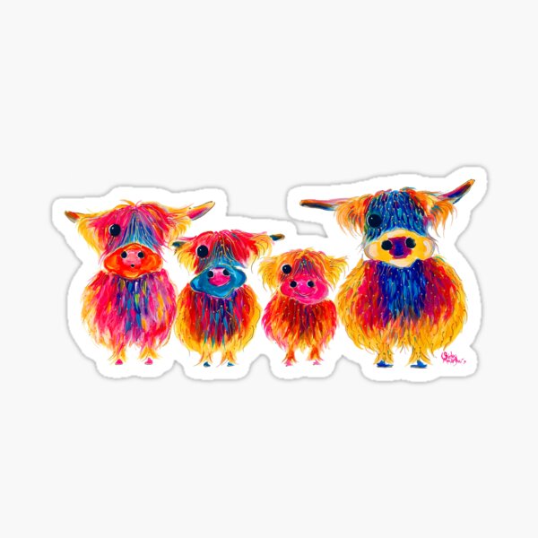Vista previa del artículo con la obra «ESTAMPADO DE VACA HIGHLAND ESCOCÉS 'La FaMiLia' POR SHiRLey MACARTHuR», diseñado y vendido por Shirley MacArthur Limited.