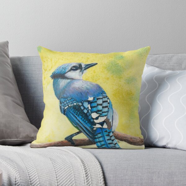 Blue Jay watercolour and coloured pencils Throw Pillow