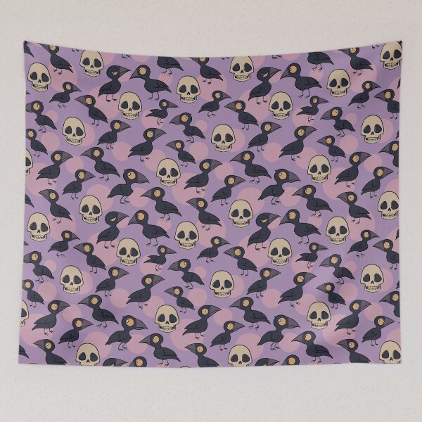 Item preview, Halloween Ravens and Skulls Pattern on Ultraviolet designed and sold by carabara.