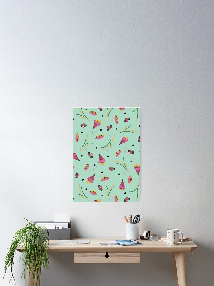 Thumbnail 2 of 3, Poster, Vibrant Folk Art Floral Pattern - Green designed and sold by tinytenacious.