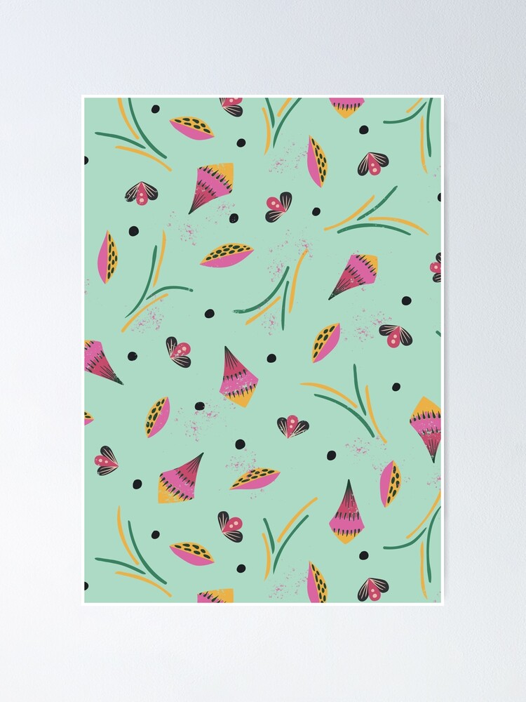 Thumbnail 1 of 3, Poster, Vibrant Folk Art Floral Pattern - Green designed and sold by tinytenacious.