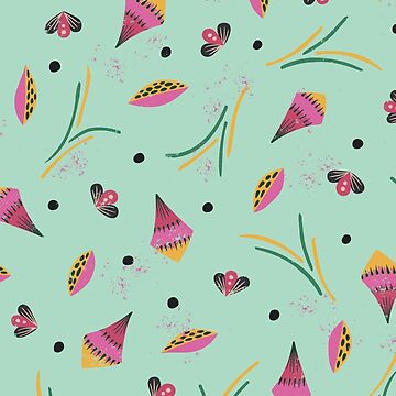 Artwork thumbnail, Vibrant Folk Art Floral Pattern - Green by tinytenacious